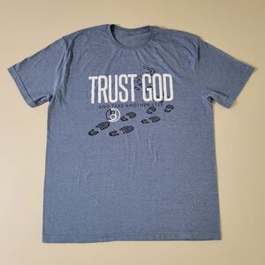 Men's Blue Graphic Trust God Short Sleeve Crewneck T-shirt
